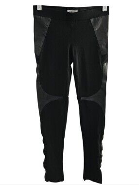Helmut Lang Women's Partial Lamb Leather Skinny Leggings Elastic Waist Black 4